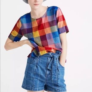NWOT Madewell button back top in rainbow plaid, size small